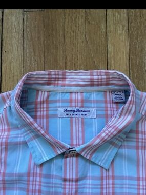 Tommy Bahama Men's XXL Pink/Green Plaid Print Short-Sleeve Button Front Shirt